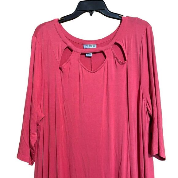 CATHERINES Dress Womens 2X Coral Cutout Neck Stretch Midi - Picture 2 of 7